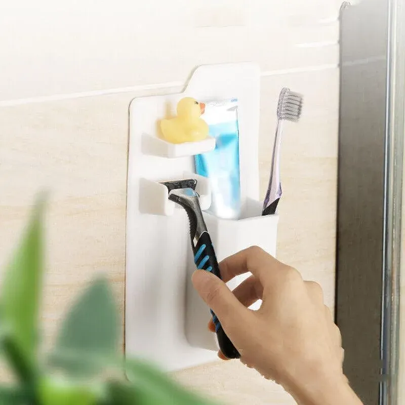 Silicone Shower Toothbrush Holder Bathroom Storage Rack for Razor and Toothpaste - Black โ image 5
