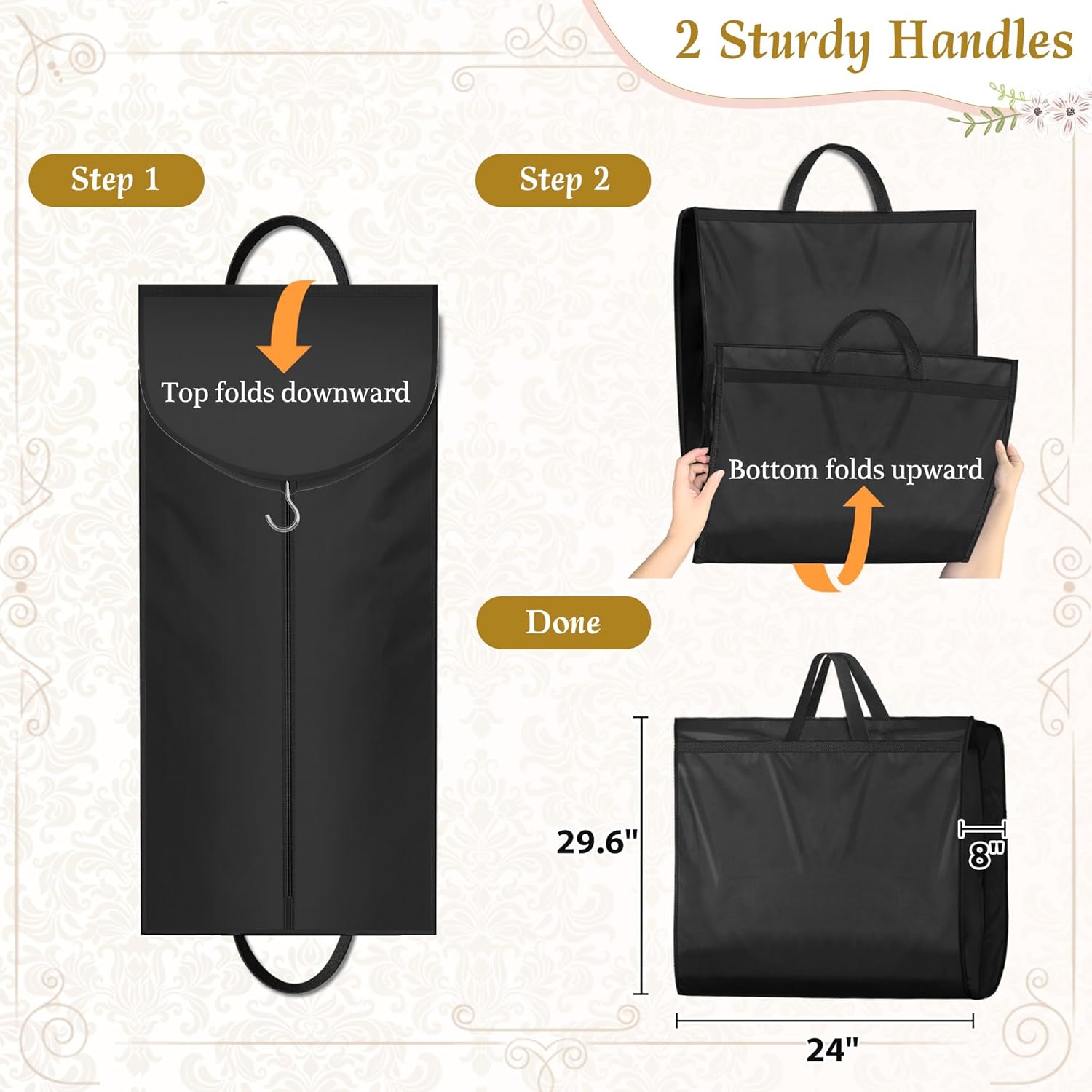 72" Wedding Dress Garment Bag for Travel with 4" Gusseted Long Hanging Dress Bags for Gowns for Women Garment Cover Clothes Storage for Closet, Black — image 5