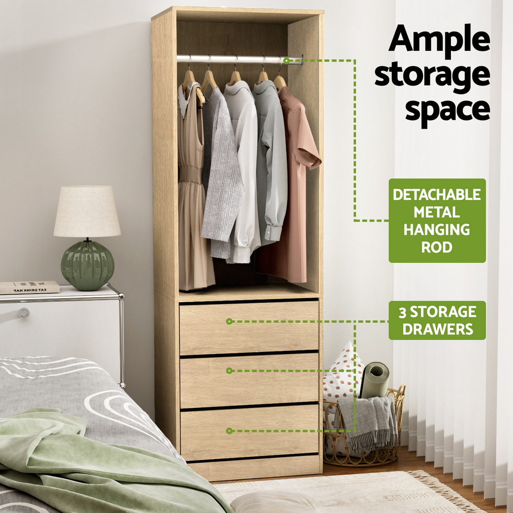 Artiss Wardrobe Clothes Closet Storage Organizer Pine — image 5