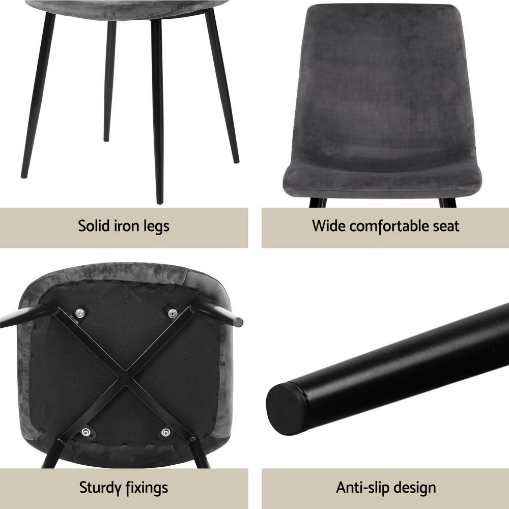1 Artiss Dining Table and 4 Chairs Set Grey Velvet β image 6