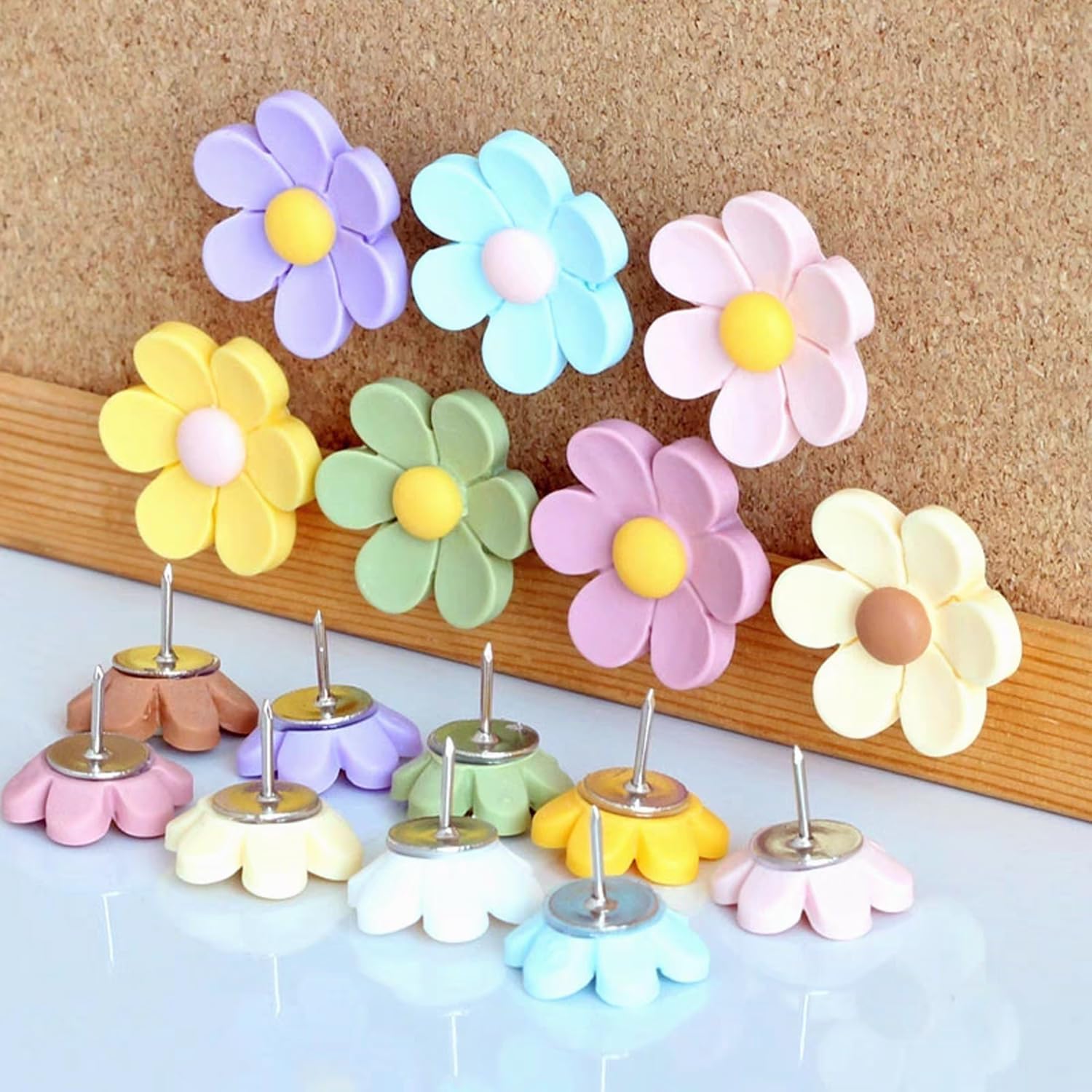 20 PCS Flower Push Pins, Thumb Tacks for Bulletin Board, Cork Board Thumbtacks, Flower Tacks for Map Cork Board Photo Display Office Home (Pink) — image 5