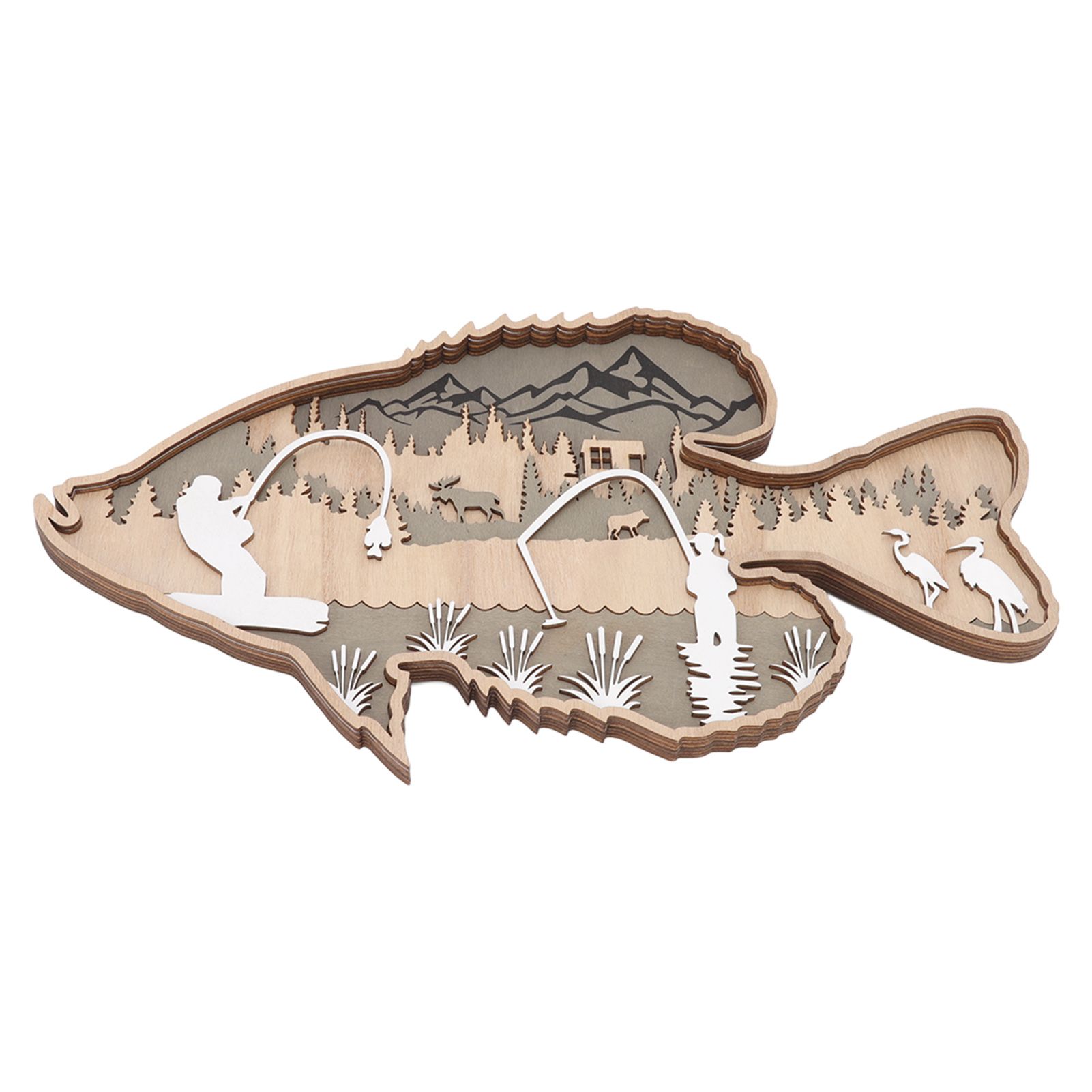 Wooden Hollowed Fish Figurine Multilayer Boxwood Decorative Wooden Hollowed Fish Striped for Home Office Canteen Bass โ image 6