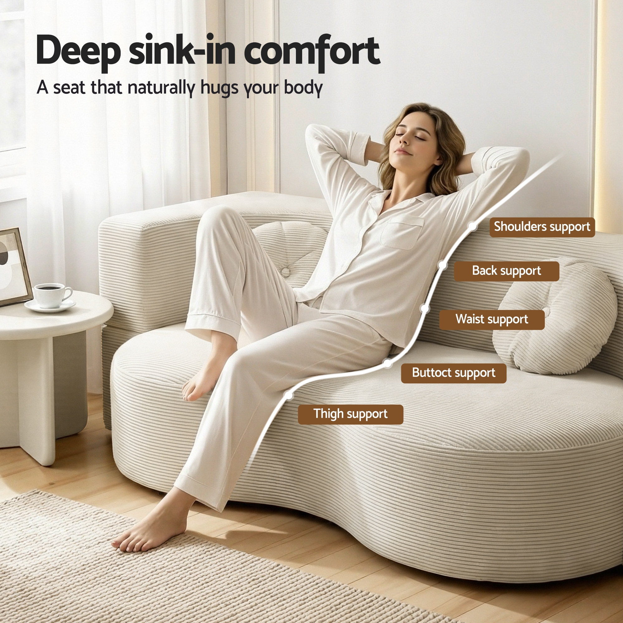 Artiss Folding Sofa Bed Floor Couch 2-in-1 Convertible Futon Loveseat Beige — image 6