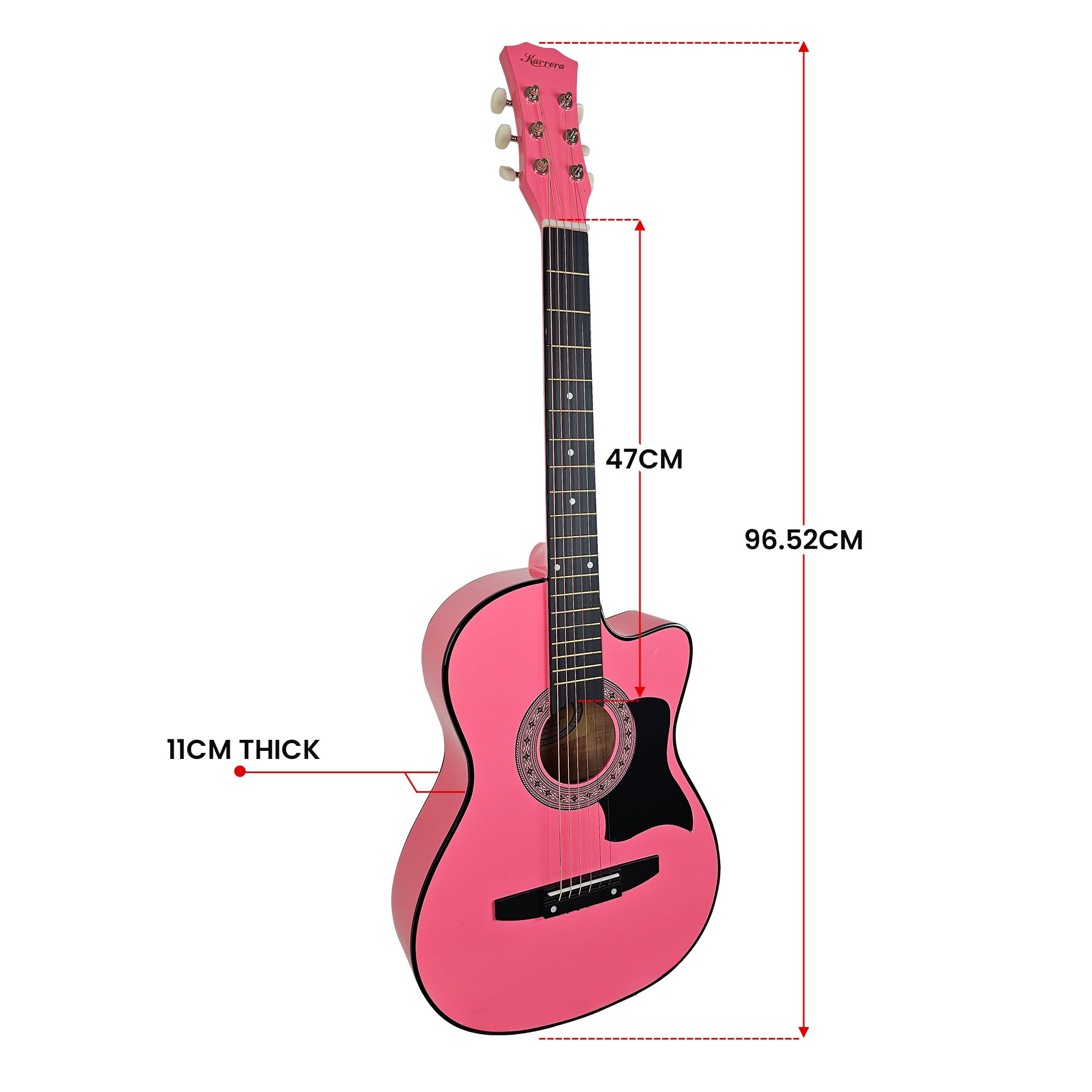 Karrera 38in Cutaway Acoustic Guitar with guitar bag - Pink — image 4