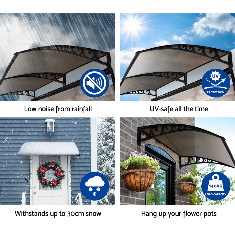 Instahut Window Door Awning 1mx1.2m Brown โ image 6