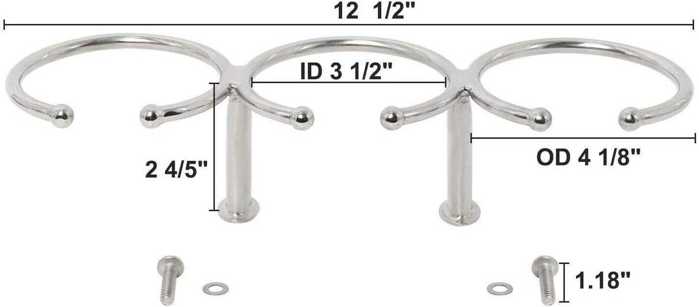 Boat Triple Ring Cup Drink Holder, Stainless Steel 316 Holder Polished for Yacht Truck Car Apartment RV- Open Design (1pcs) โ image 3