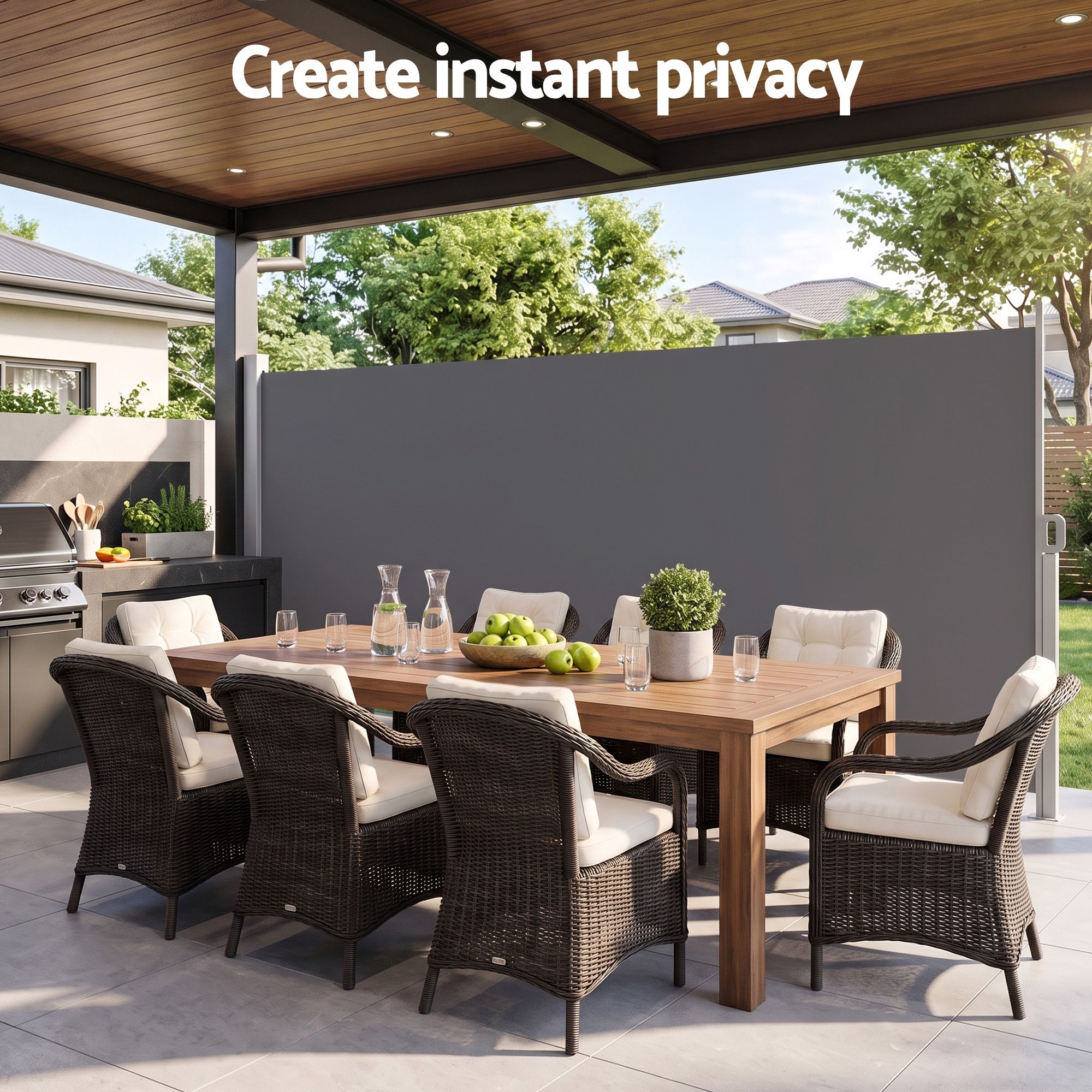 Instahut 1.8 × 4M Side Awning Retractable Privacy Screen Outdoor Sun Shade Grey — image 5
