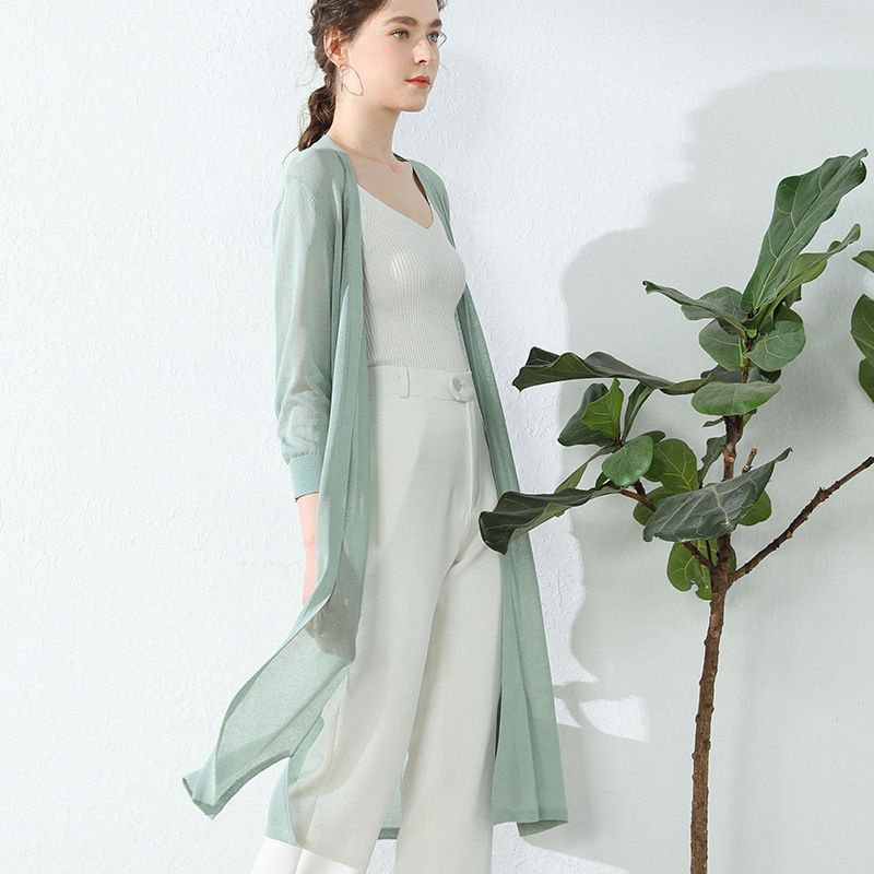 Women Linen Knitted Cardigan Yan He Velvet 2025 Summer Haze Blue XL Size: XL; Height (cm): 170-175; Weight (kg): 60-65; Bust (cm): 94-98; Waist (cm): 78-82 โ image 2