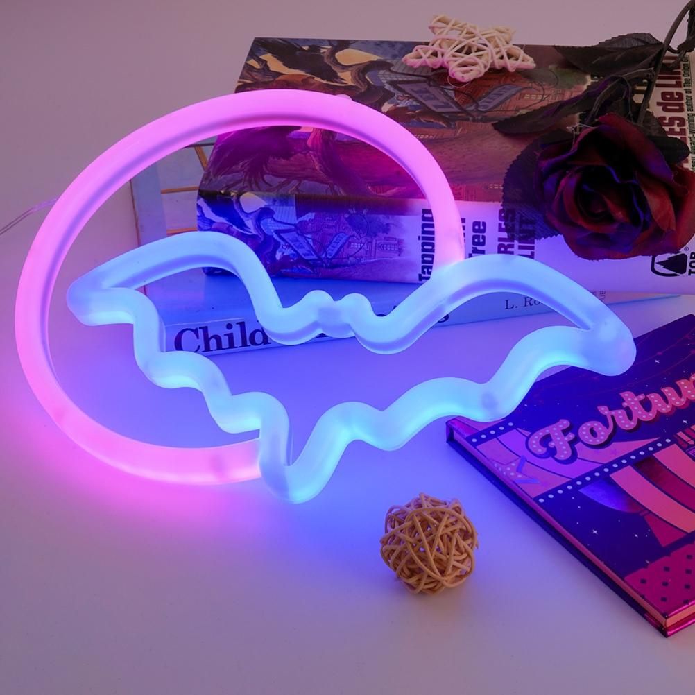Halloween Neon Signs Moon and Bat LED Neon Lights USB Battery Powered Neon Light Sign for Wall Decor Room Bar Party Kids Gift — image 2
