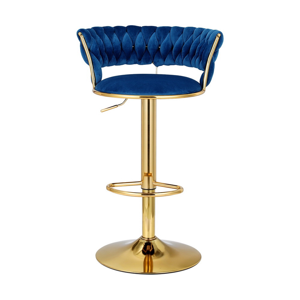 Artiss 2x Bar Stools Gas Lift Velvet Woven Backrest Navy — image 3