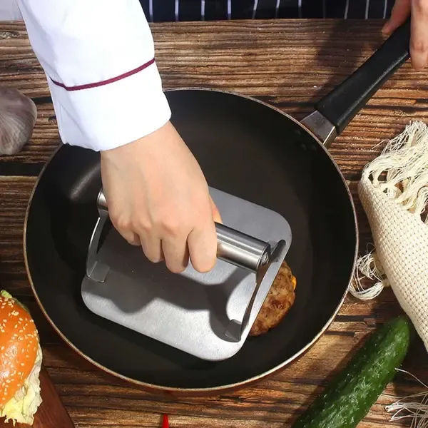 Stainless Steel Burger Press with Flat Base and Handle for Smash Burgers, Grills, Stovetops, Home Kitchens and Restaurants, Silver โ image 4