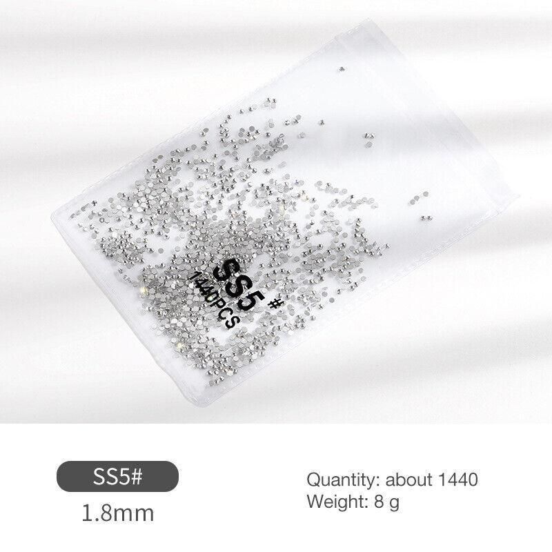 1440Pcs Glitter Rhinestones Crystal Flat Clear Bottom Glass Nail Art Nail Drill - Coloured Crystal-SS6 — image 6