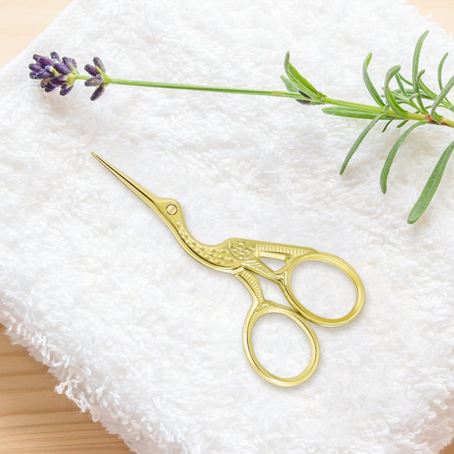 Stork Embroidery Scissors, Sharp Point Steel Sewing Scissors for Needlework, Thread Cutting, Crafts and Repairs, Gold, 9.1 cm โ image 6