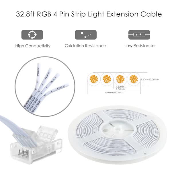 Pin 10mm RGB LED Strip Connector Kit, 5-Pack Crystal Strip Connectors with Screwdriver and 10m Cable for 10mm RGB 5050 2835 LED Strip Light โ image 2