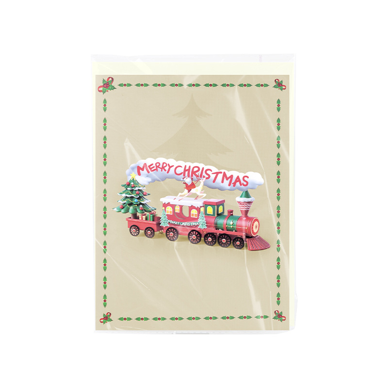 Christmas Train 3D Pop Up Greeting Card, Holiday Xmas Gift Card with Envelope & Note Card, Christmas Party Invitation & Festive(train) — image 2