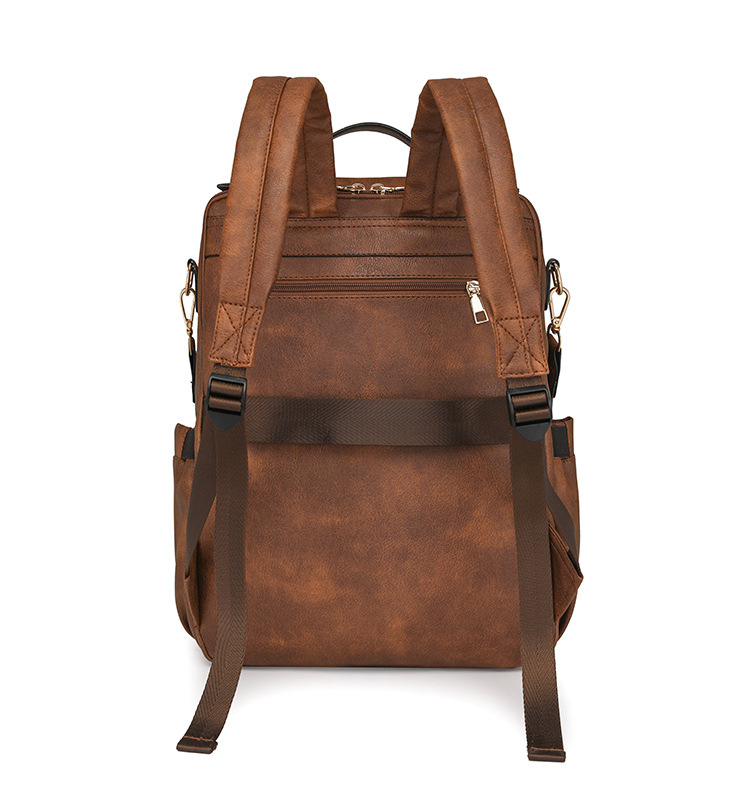 Grey Women's Vintage PU Leather Anti-Theft Backpack - Convertible Shoulder Bag & Laptop Rucksack for Travel & Daily Use — image 5