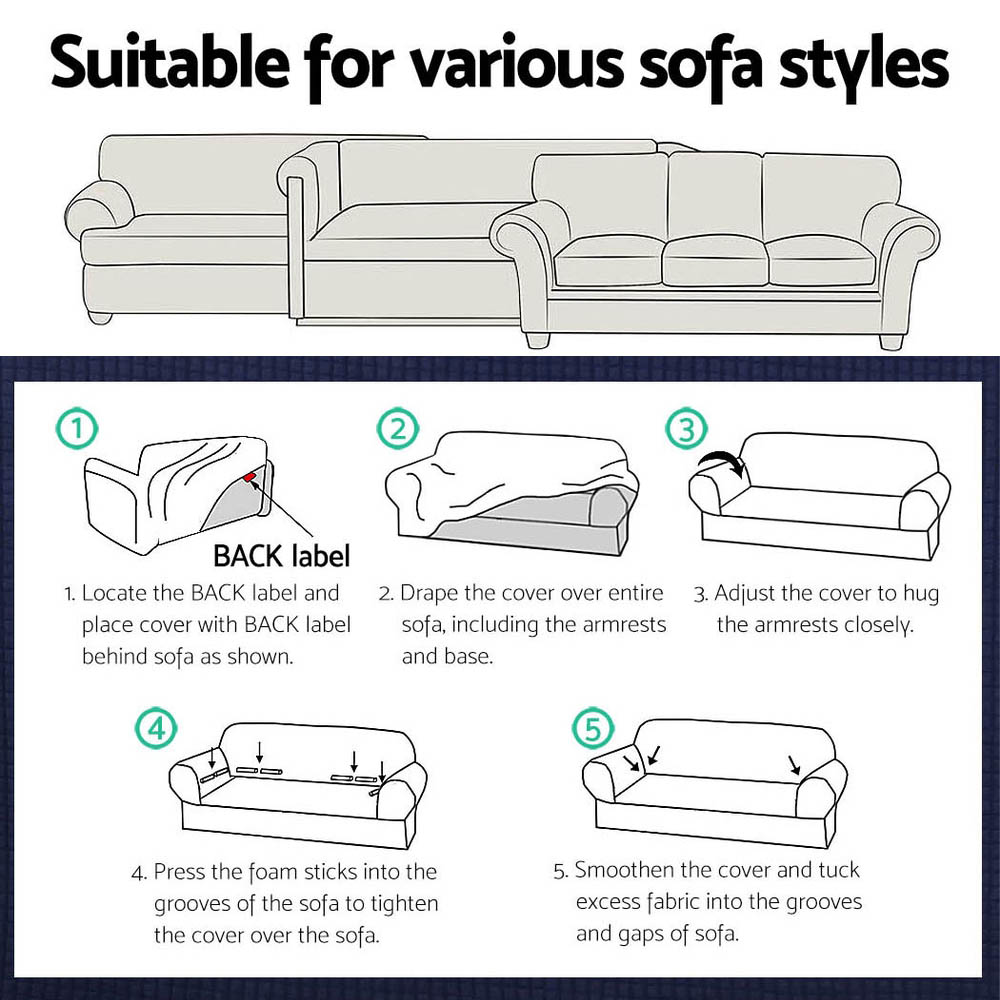 Artiss Sofa Cover Couch Covers 3 Seater High Stretch Black — image 6