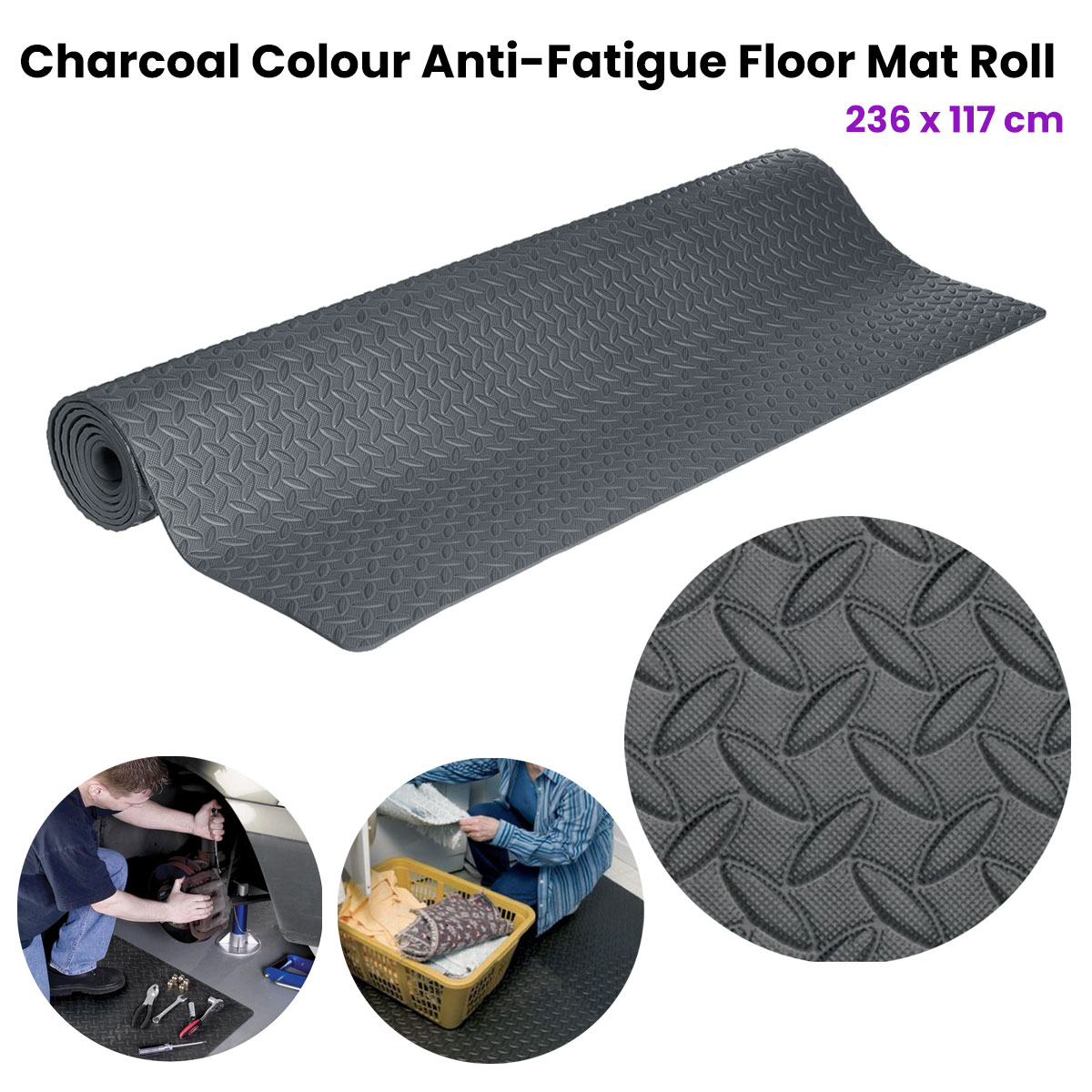 Tool Masters Charcoal Colour Anti-Fatigue Grip Mat Roll 236 x 117 cm โ image 2