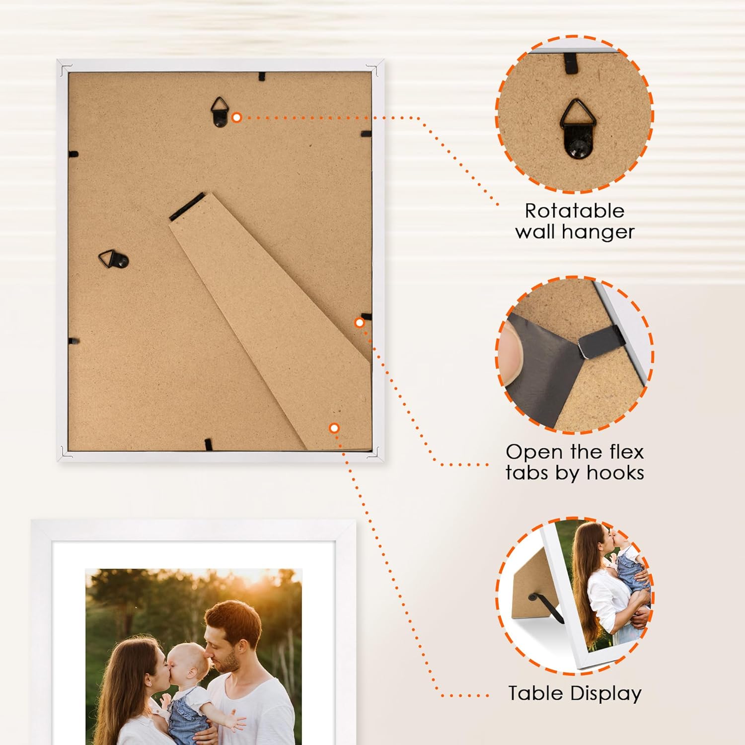 White 8x10 Picture Frame&4x6 Picture Frame Set of 4, 4x6 Photo Frames with HD Plexiglass for Wall Hanging or Tabletop Display, Black โ image 4