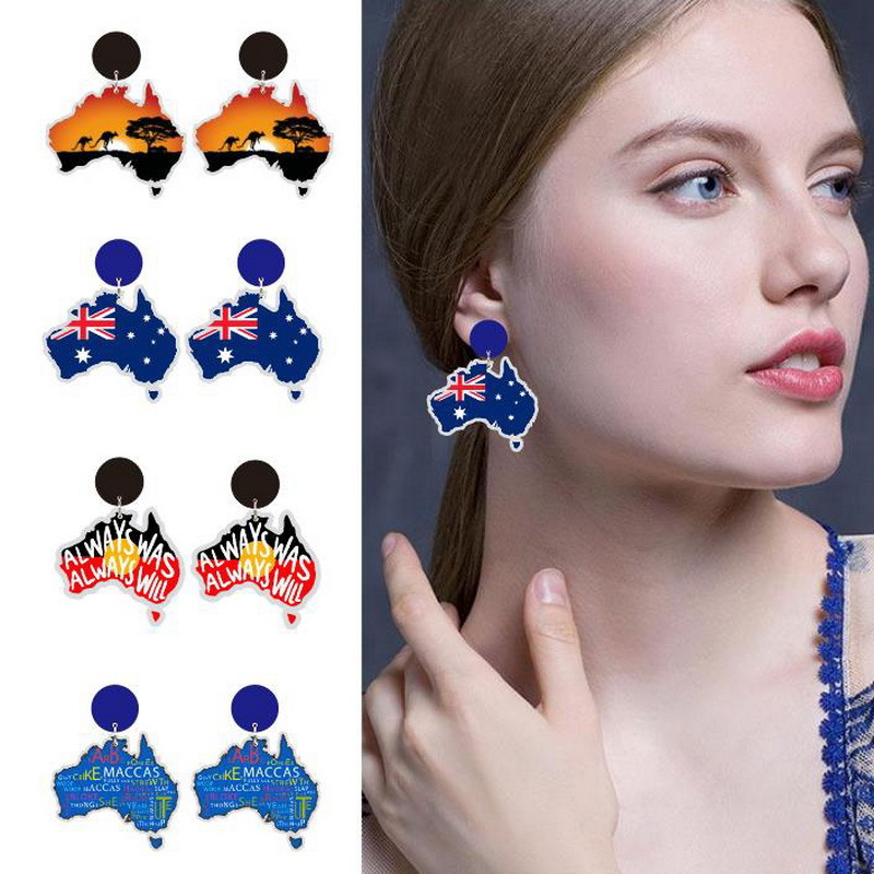 Wooden Australia Map Silhouette Earrings - Lightweight Geometric Ear Drops, Cultural Decor Gift(Style 1) — image 3