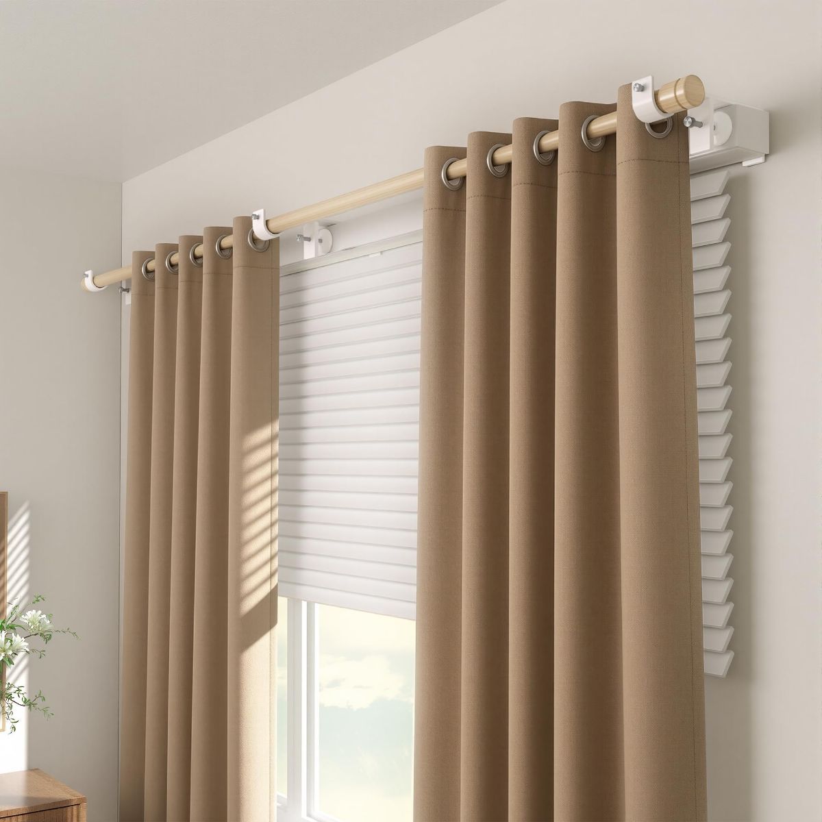 3 Pack Over-Blinds Curtain Rod Brackets for Outside-Mounted Blinds, No Drill, Adjustable Fit - White — image 4