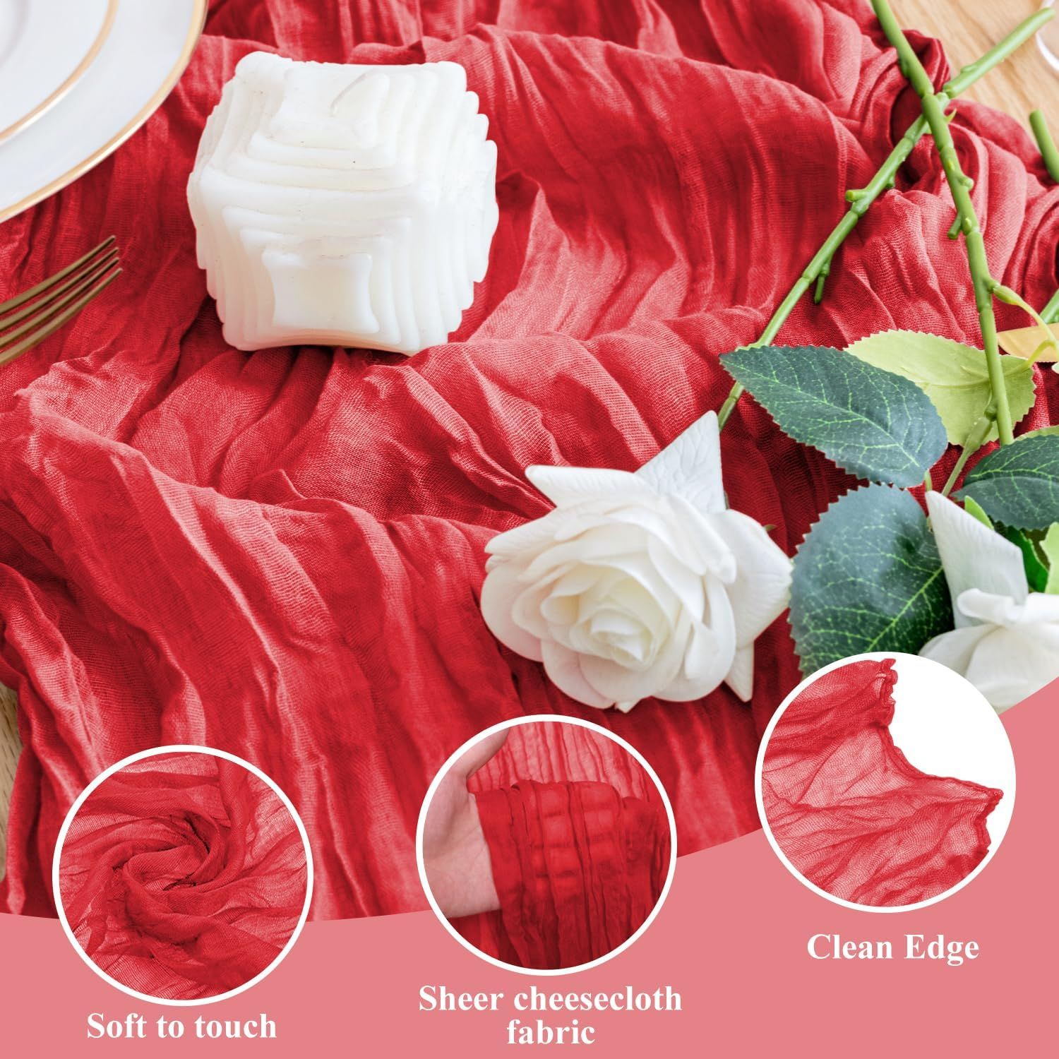 Cheesecloth Table Runner Christmas 10FT Red Boho Gauze Fall Cheese Cloth Table Runner for Party Long Rustic Sheer Table Runners for Baby Bridal Shower Wedding — image 3