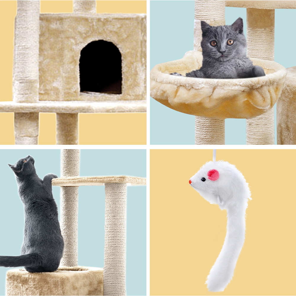 i.Pet Cat Tree 203cm Tower Scratching Post Scratcher Condo Trees House Bed Beige โ image 5