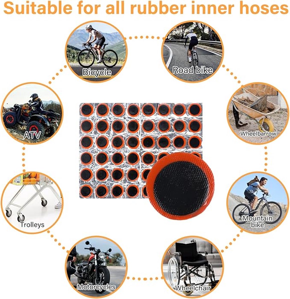 96 pieces - Tire patches - Outdoor bicycle tire tool - Round, rectangular - Ø 28.8 mm, 34 * 24.5 mm - Black - non-adhesive - rubber — image 4