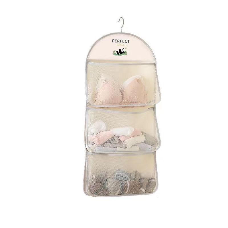 Panda Hanging Storage Organizer - Mesh Sock Holder for Closet Wardrobe - Space Saving Door Hanging Pocket for Underwear Accessories - Triple Layer