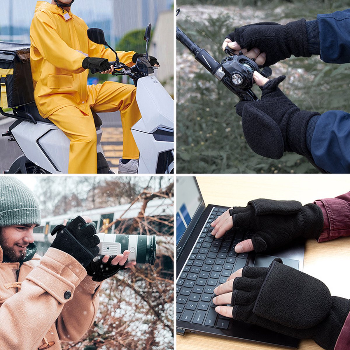 Fingerless Knitted Gloves with Hood - Winter Gloves, Fingerless Polar Fleece Gloves - Fingerless Warm Gloves - Windproof Gloves with Flip Cover for Men and — image 3