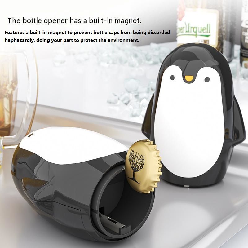 1 pcs Penguin-shaped design Bottle Opener - Stainless Steel and Plastic Magnetic Beer Opener with Cap Catcher, Compact Portable Beverage Access Tool for Home โ image 2