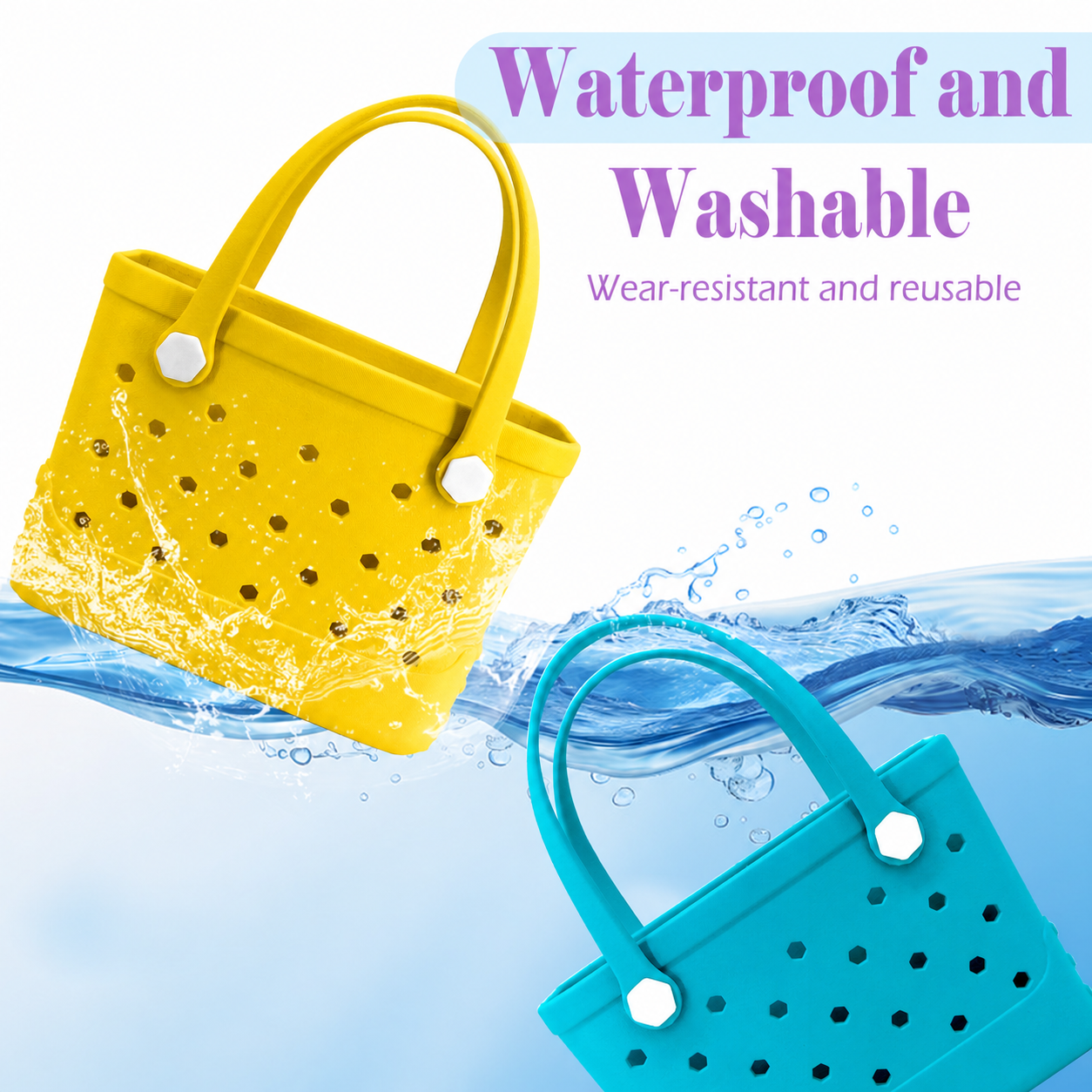 Waterproof Hexagon Mesh Beach Bag - Large Capacity Travel Storage Tote for Swimwear Towel Sunglasses - Yellow Small 28x21x11cm โ image 2