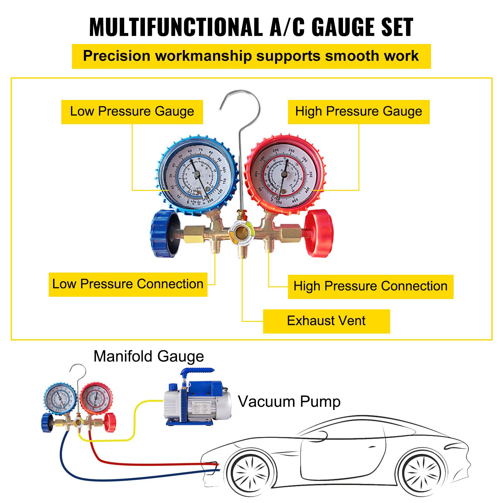 4CFM 1/4HP Rotary Vane Vacuum Pump + R134AManifold Gauge Tester Charging +Hose — image 4