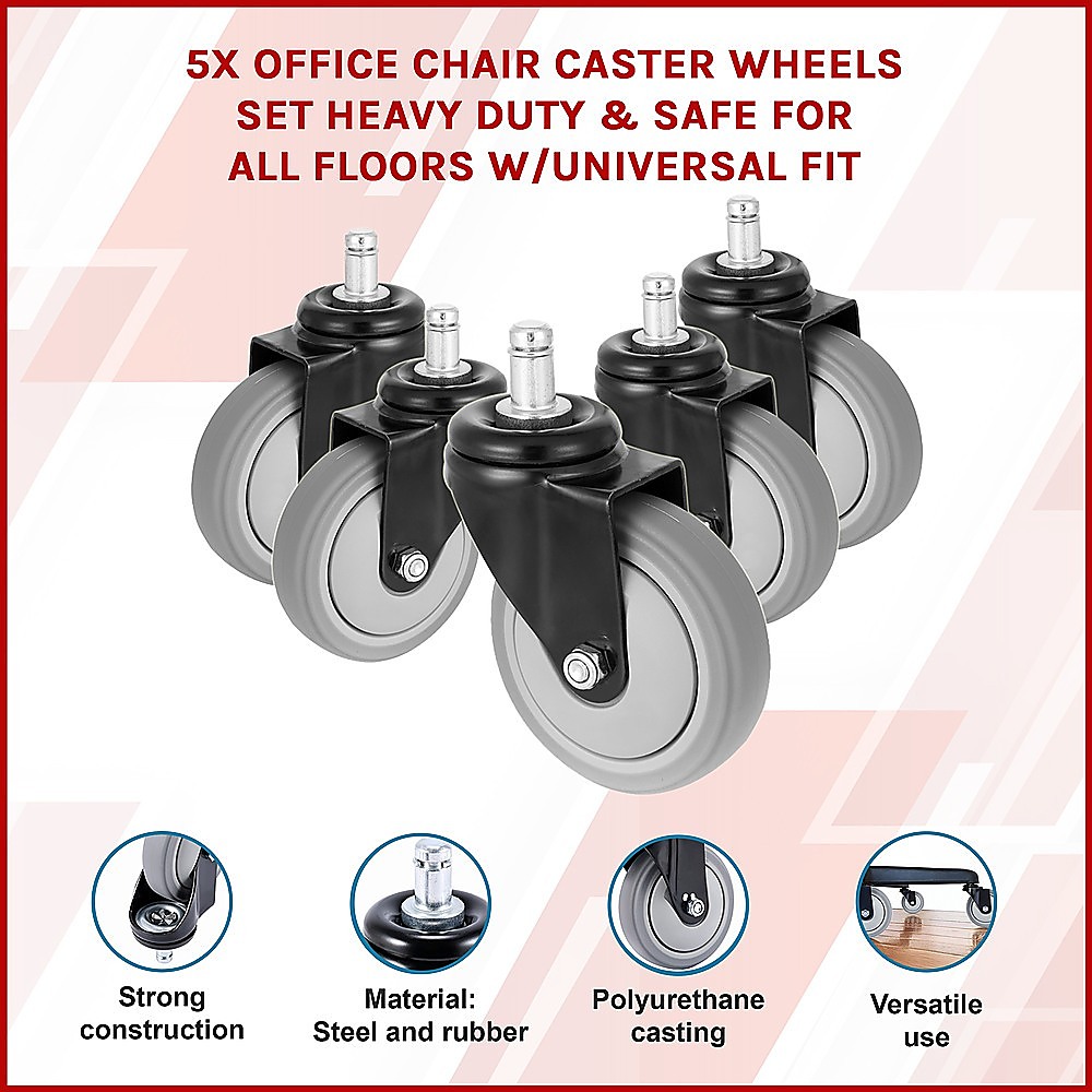 5x Office Chair Caster Wheels Set β Heavy Duty Universal Replacement for All Floors β image 3