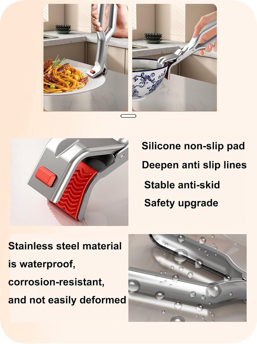 Barbecue Tongs - Anti-Scorch Clamps - Pack of 2 - Stainless Steel Anti-Scorch Clamps - Use to remove hot plates, bowls, pizza pans, etc. with food from — image 2