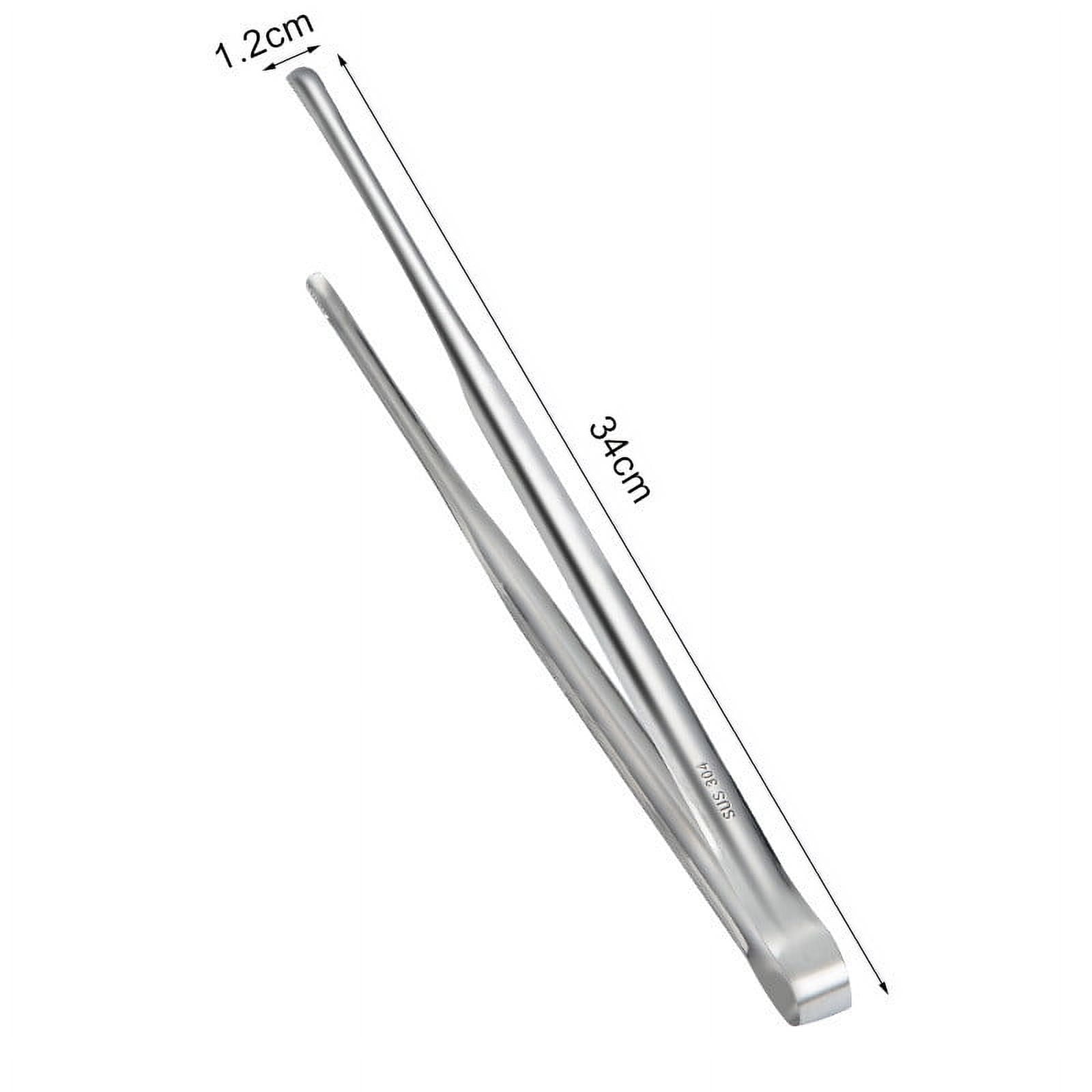 2 Piece 304 Stainless Steel Slim Tongs, Japanese barbecue tweezers for yakiniku sushi grill steak and kitchen cooking, Silver, 14 inches — image 2
