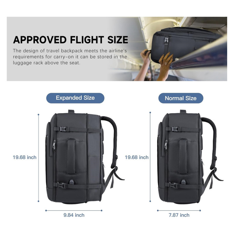 Black Expandable 17-Inch Laptop Travel Backpack with USB Port - Durable TSA Friendly Carry-on Luggage Bag โ image 2