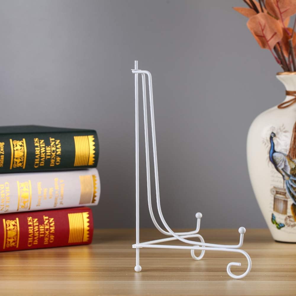(2 pack 10" Iron Large Plate Stand, White Iron Easel Plate Display Photo Holder Stand, Displays Picture Frames, Cookbooks, Decorative Plates, Tablets and Art — image 3