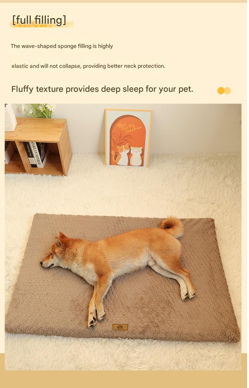 Grey XXL size Pet Dog Bed Mat - Plush Short Fur Cover with Wave Foam Padding - Washable Removable Cover, Non-Slip Base, Warm Winter Cushion for Dogs and Cats โ image 5
