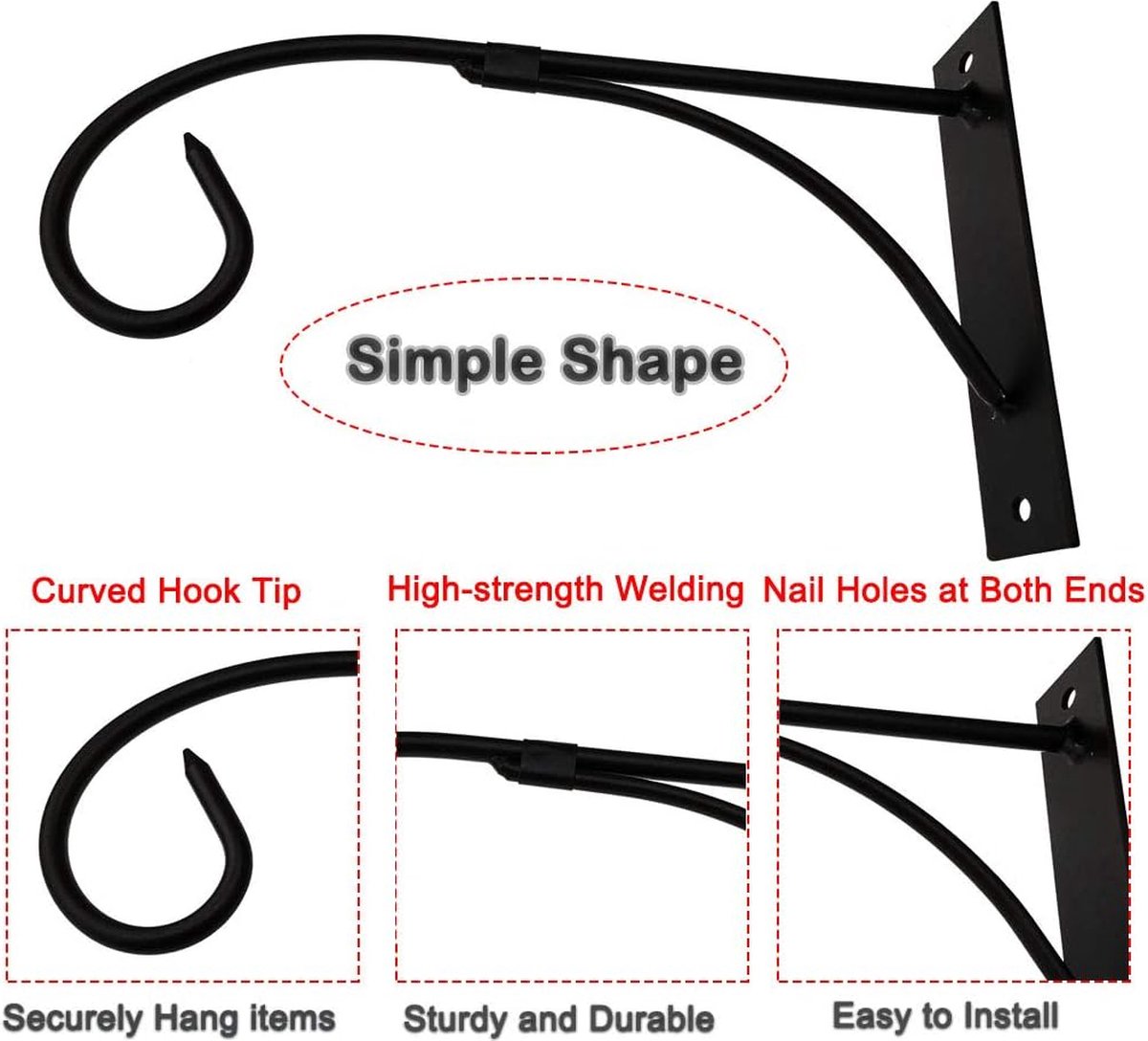Set of 2 - Hanging Pot - Plant Hanger - Wall Hook - Flower Pot Hanging Hooks - Outdoor Balcony Accessories - Garden/Home Hanging Decoration - Hanging Basket — image 3