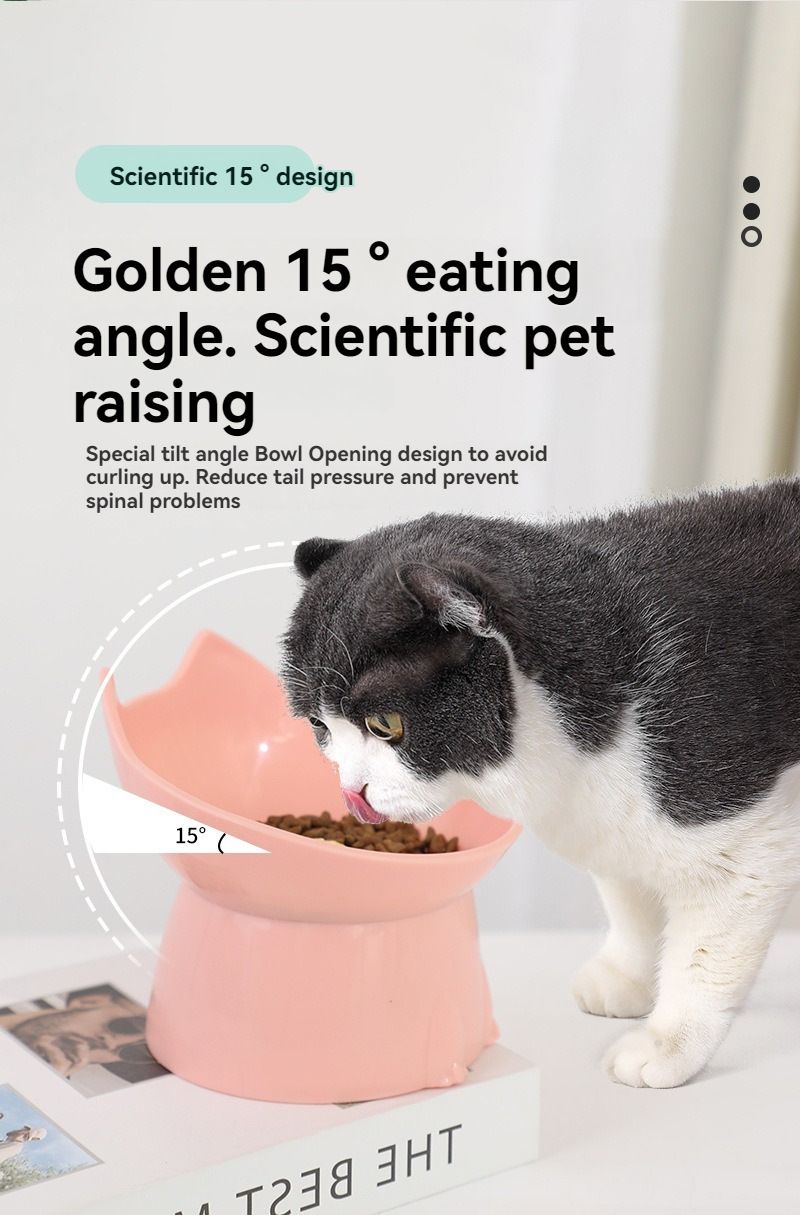 Raised Cat Bowl with Long Ears - Large Capacity Tilted Pet Food Bowl for Cats Dogs - Anti-Spill Elevated Feeding Dish - Gray โ image 5