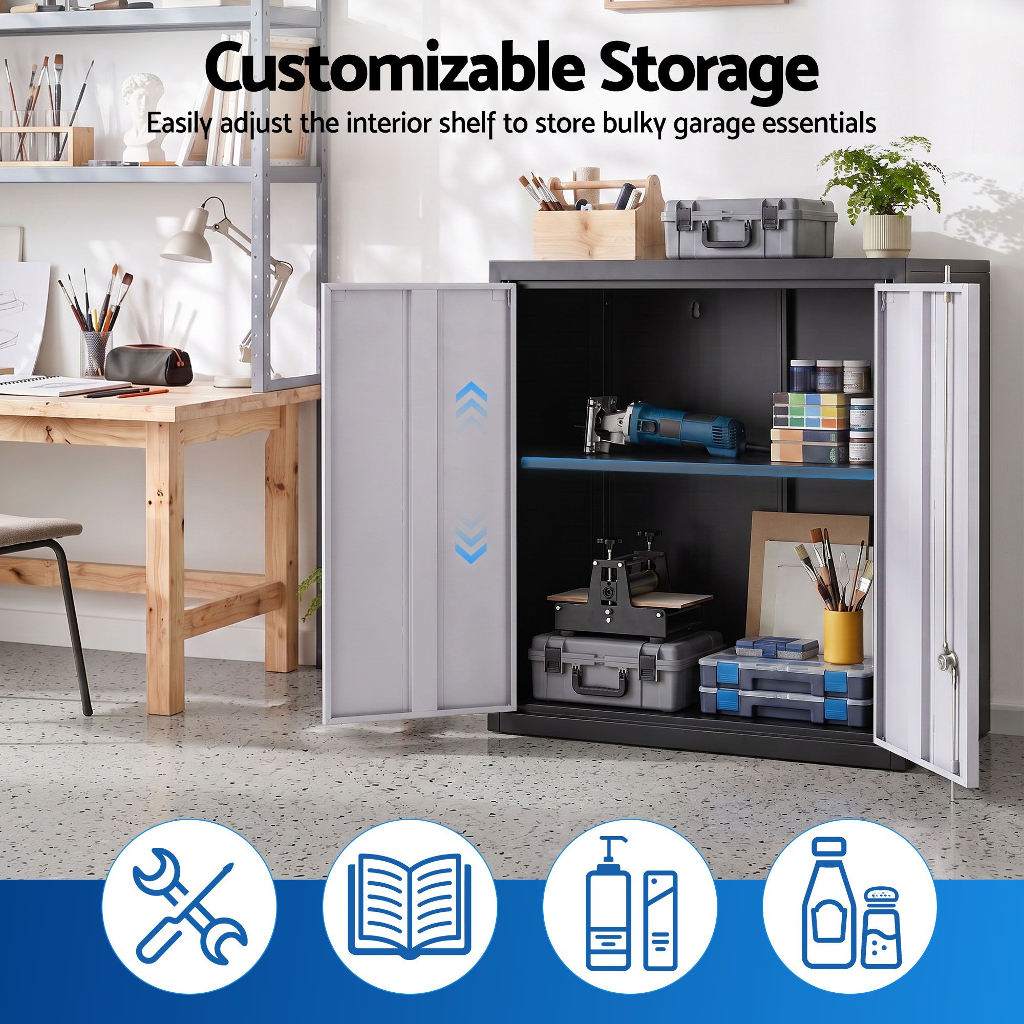 Giantz Steel Tool Cabinet Wall Mount Adjustable Shelf Garage Storage Lockable Black Grey — image 5