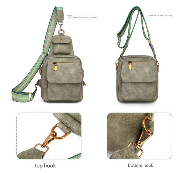 Coffee Stylish PU Leather Sling Crossbody Bag for Women - Multi-Pocket Chest Pack with Adjustable Wide Strap โ image 4