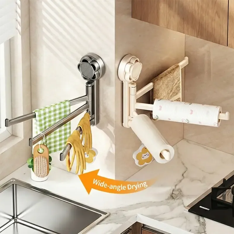 No-drill ABS Suction Cup Towel Rack, 180° Rotating Layered Storage, Dual Use for Kitchen and Bathroom, Sturdy Load Bearing and Easy to Clean./Milk white — image 4