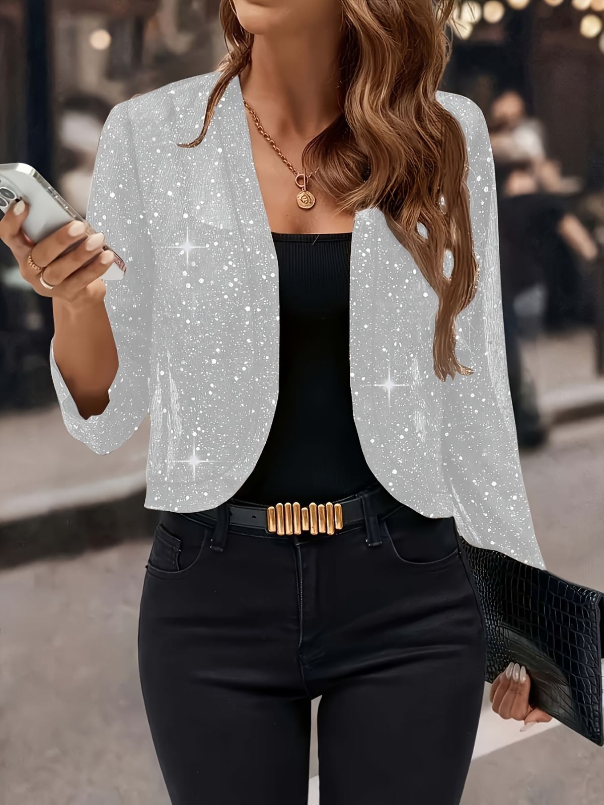 Sparkly Women'S Jacket Sheer Jacket Women'S Outerwear Fashion Jacket Glamorous - Yellow - Size L — image 2