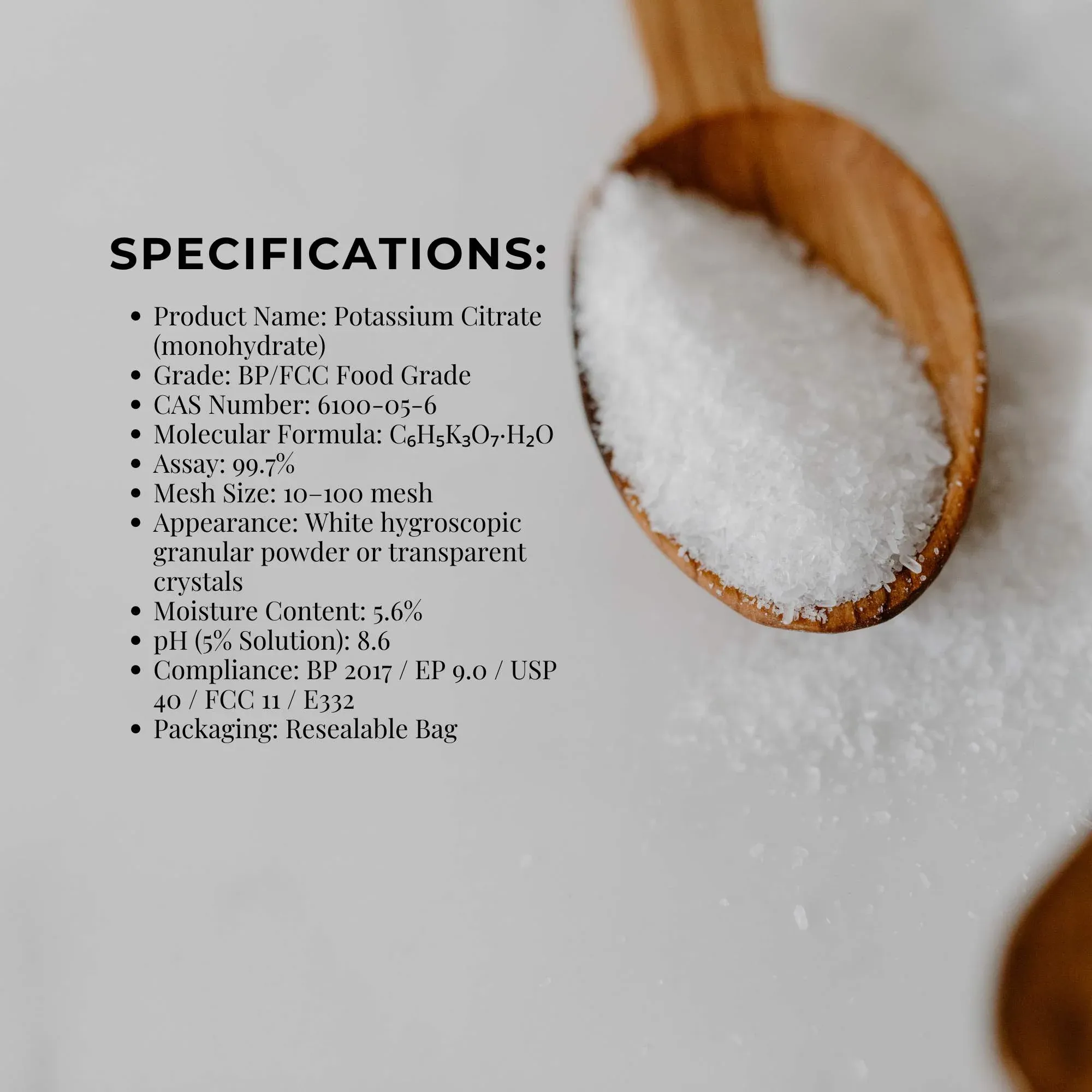Orku 10Kg Potassium Citrate Food Grade - Granular BP USP FCC E332 Additive — image 6