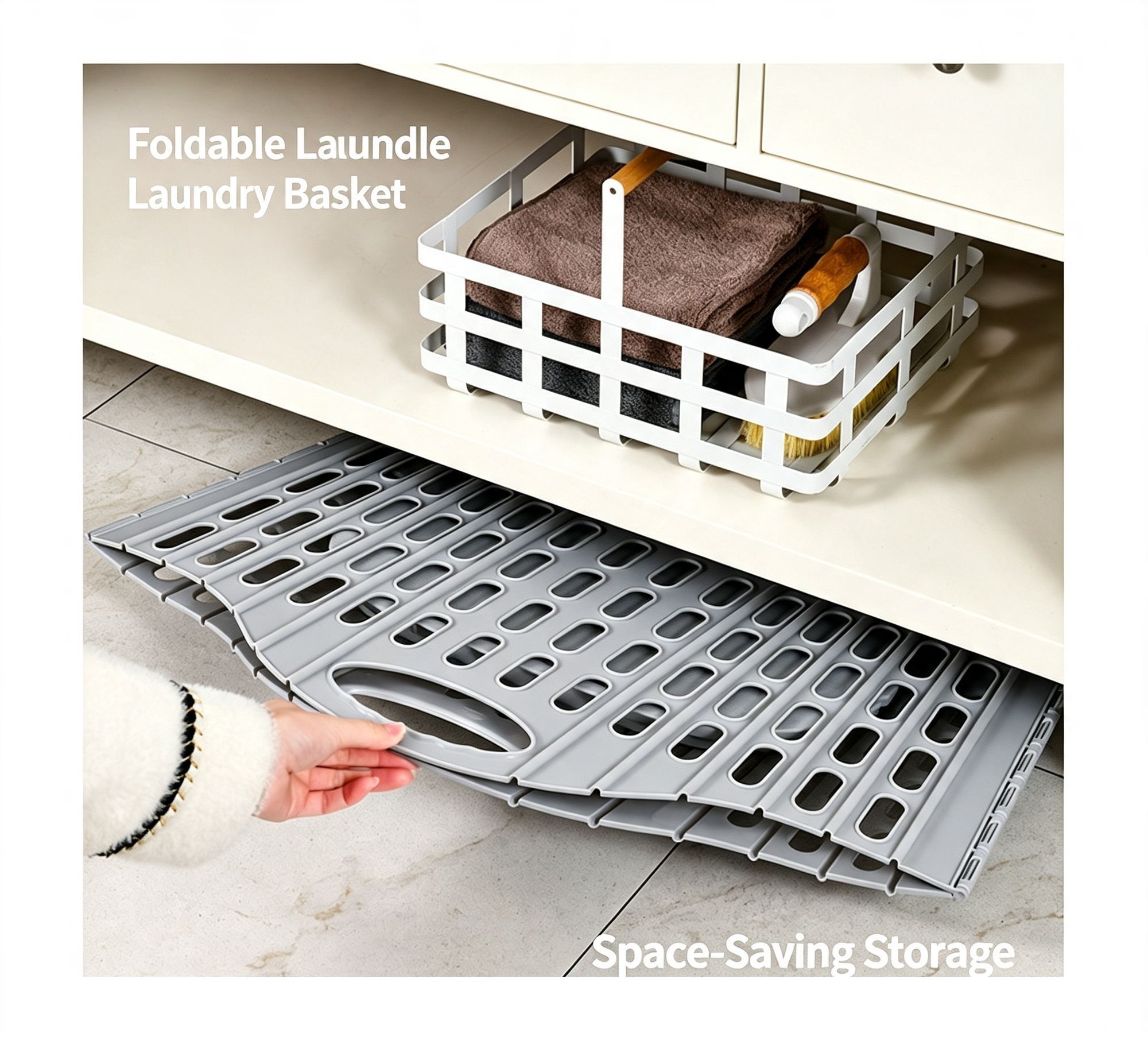 Extra Small Hollow-out Foldable Clothes Storage Basket, Grey Portable Hamper, Tidy Organiser for Laundry and Toys โ image 5