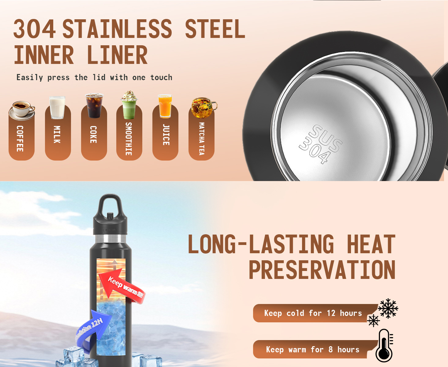 Yellow 480ml Insulated Stainless Steel Water Bottle - Leakproof One-Click Lid Thermal Flask for Hot & Cold Drinks โ image 5