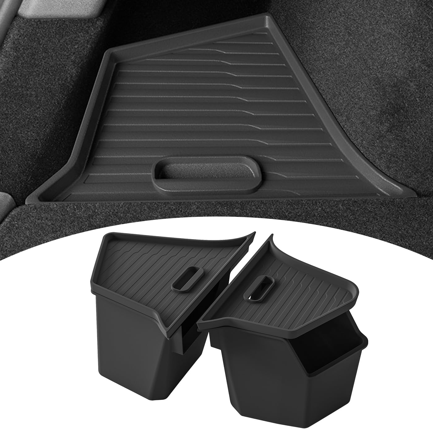 New 2025 2026 Model Y Juniper Rear Trunk Storage Bins with Lids 2PCS Refresh Model Y Rear Trunk Storage Box TPE Waterproof Trunk Organizer for Model Y Juniper