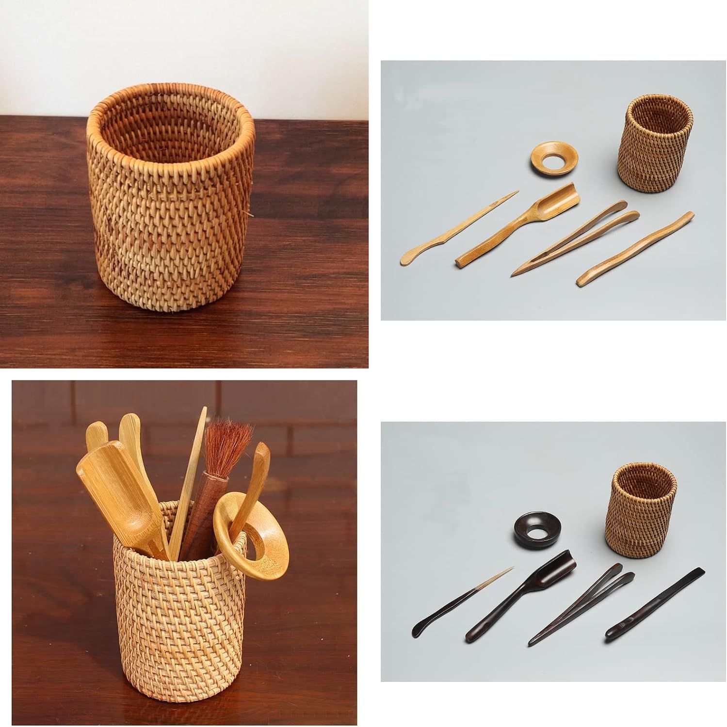 2 Pack Rattan Pencil Holder, Handmade Pen Cup Makeup Brushes Holder, Woven Vine Desk Organizer Pen Container Box โ image 4